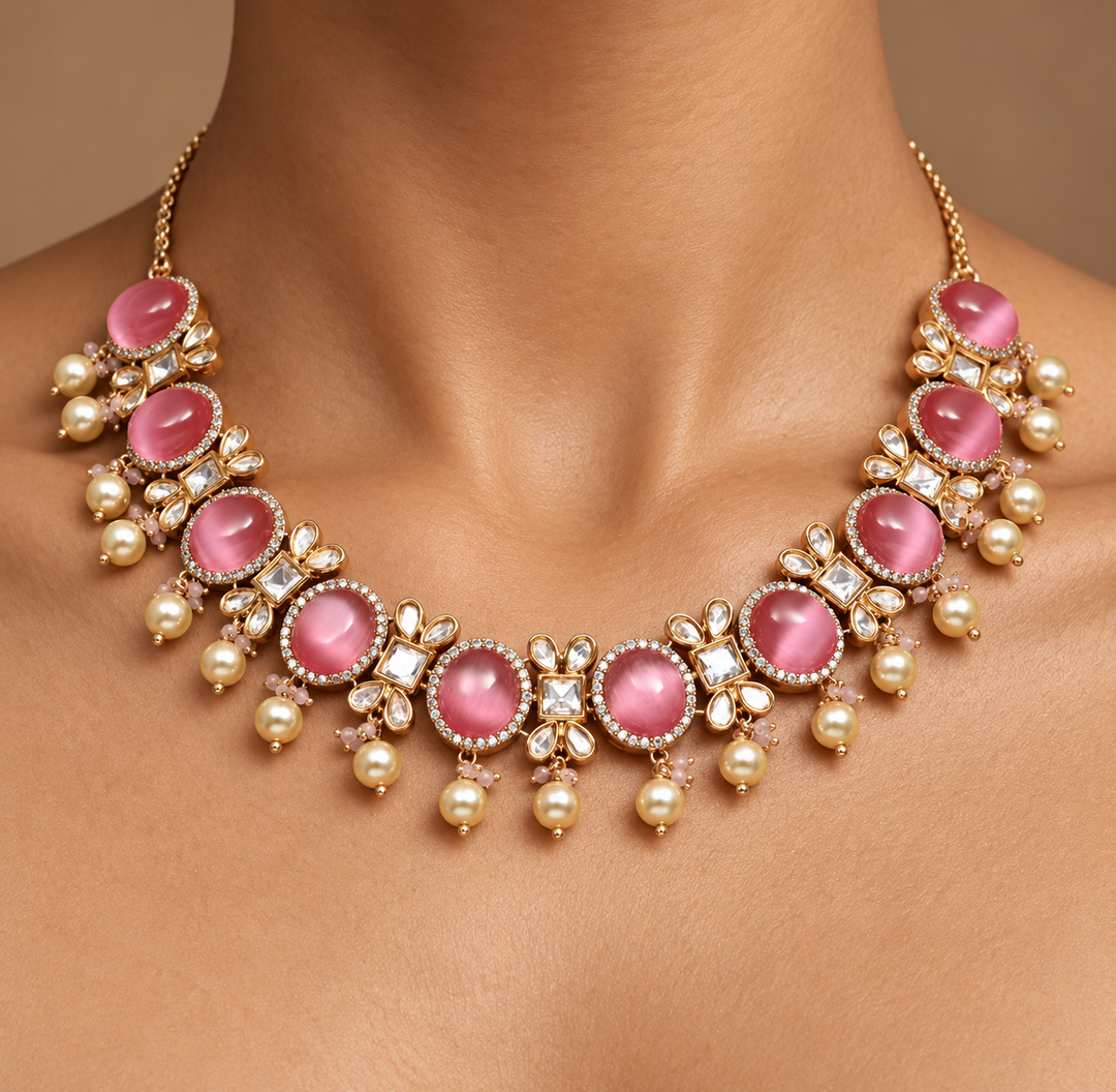 New Premium One Gram Gold Moissanites/Kundan Necklaces