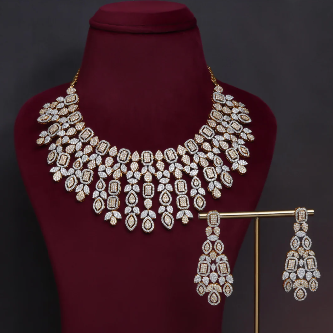 New Premium One Gram Gold CZ Necklace Set