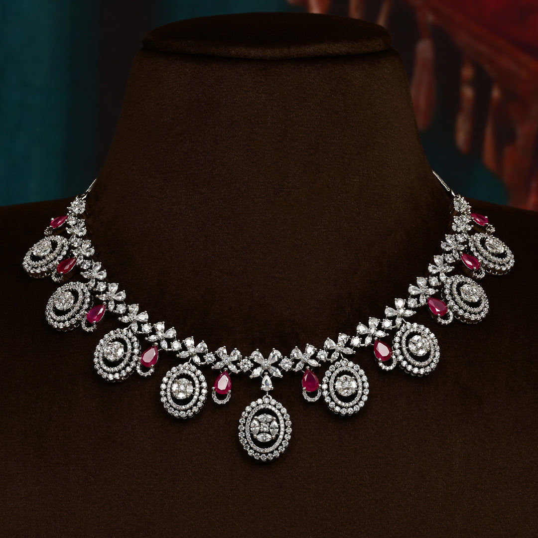 CZ Ruby Necklace Set