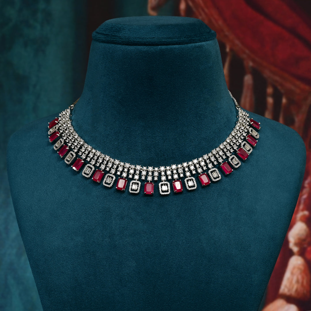 CZ Ruby Necklace Set