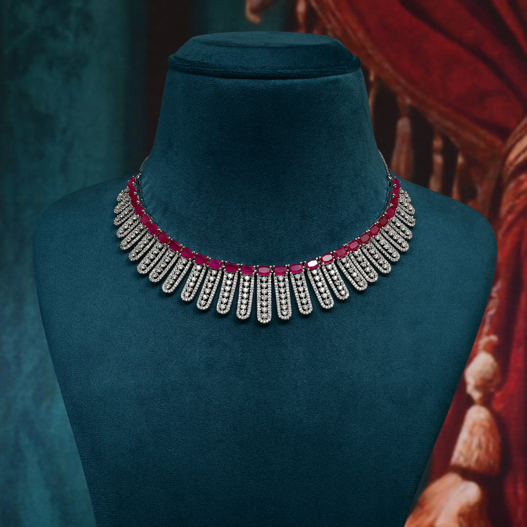 CZ Ruby Necklace Set