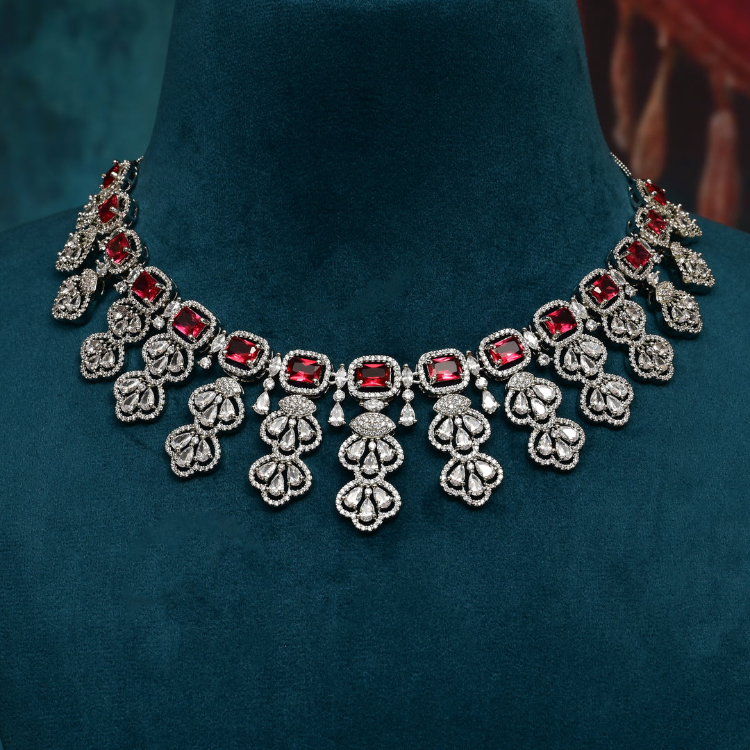 CZ Ruby Necklace Set