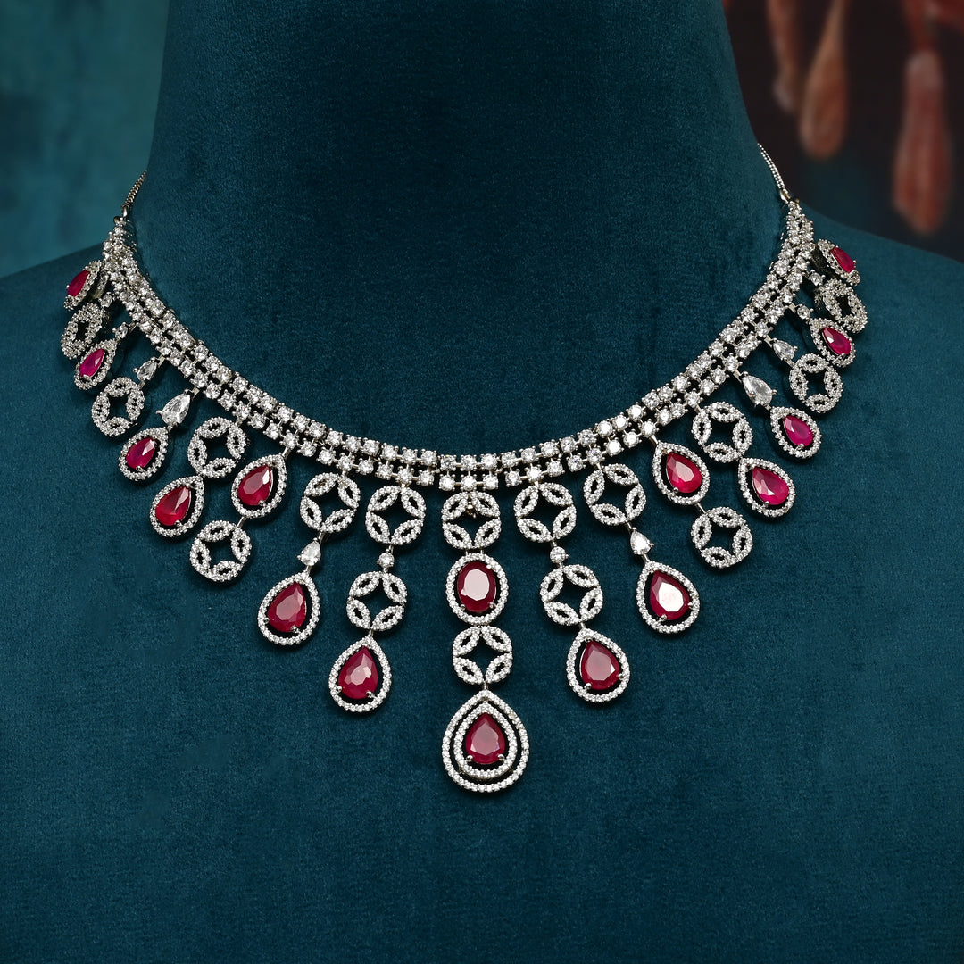CZ Ruby Necklace Set