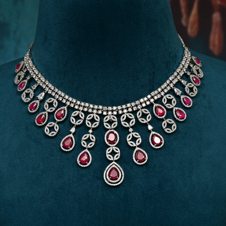 CZ Ruby Necklace Set