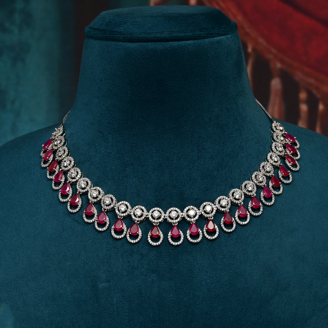 CZ Ruby Necklace Set