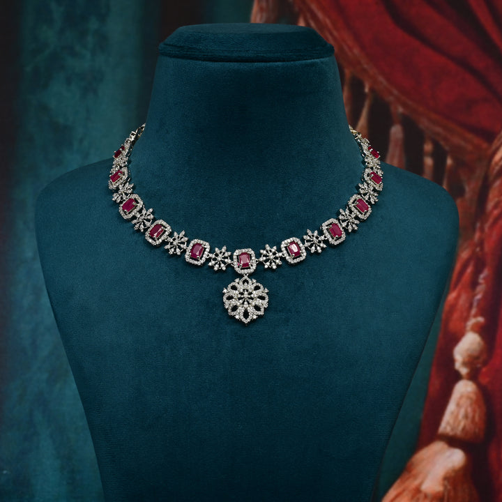 CZ Ruby Necklace Set
