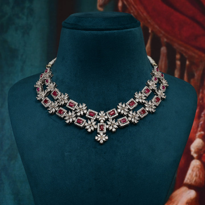 CZ Ruby Necklace Set