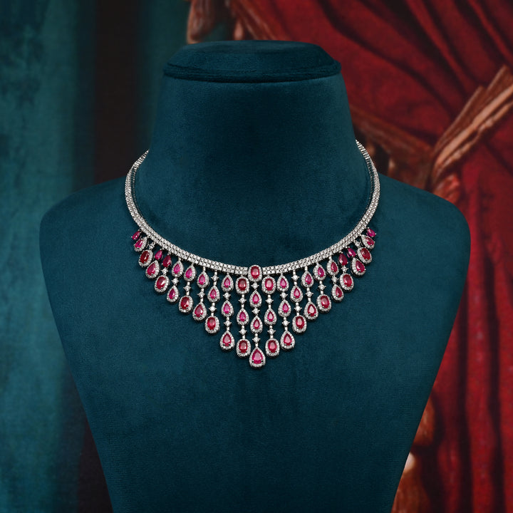 CZ Ruby Necklace Set