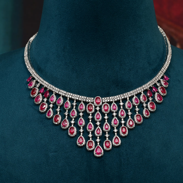 CZ Ruby Necklace Set