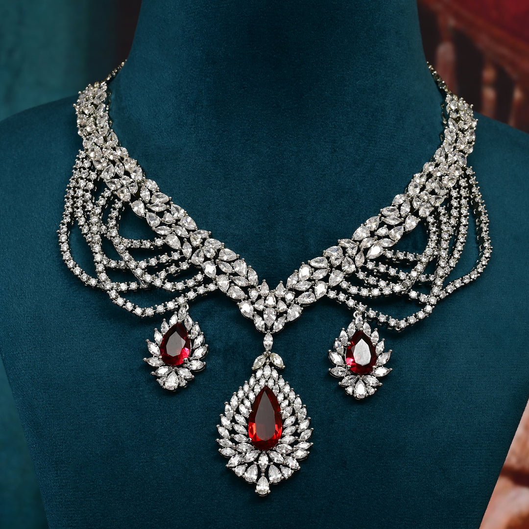 CZ Ruby Exclusive Necklace Set