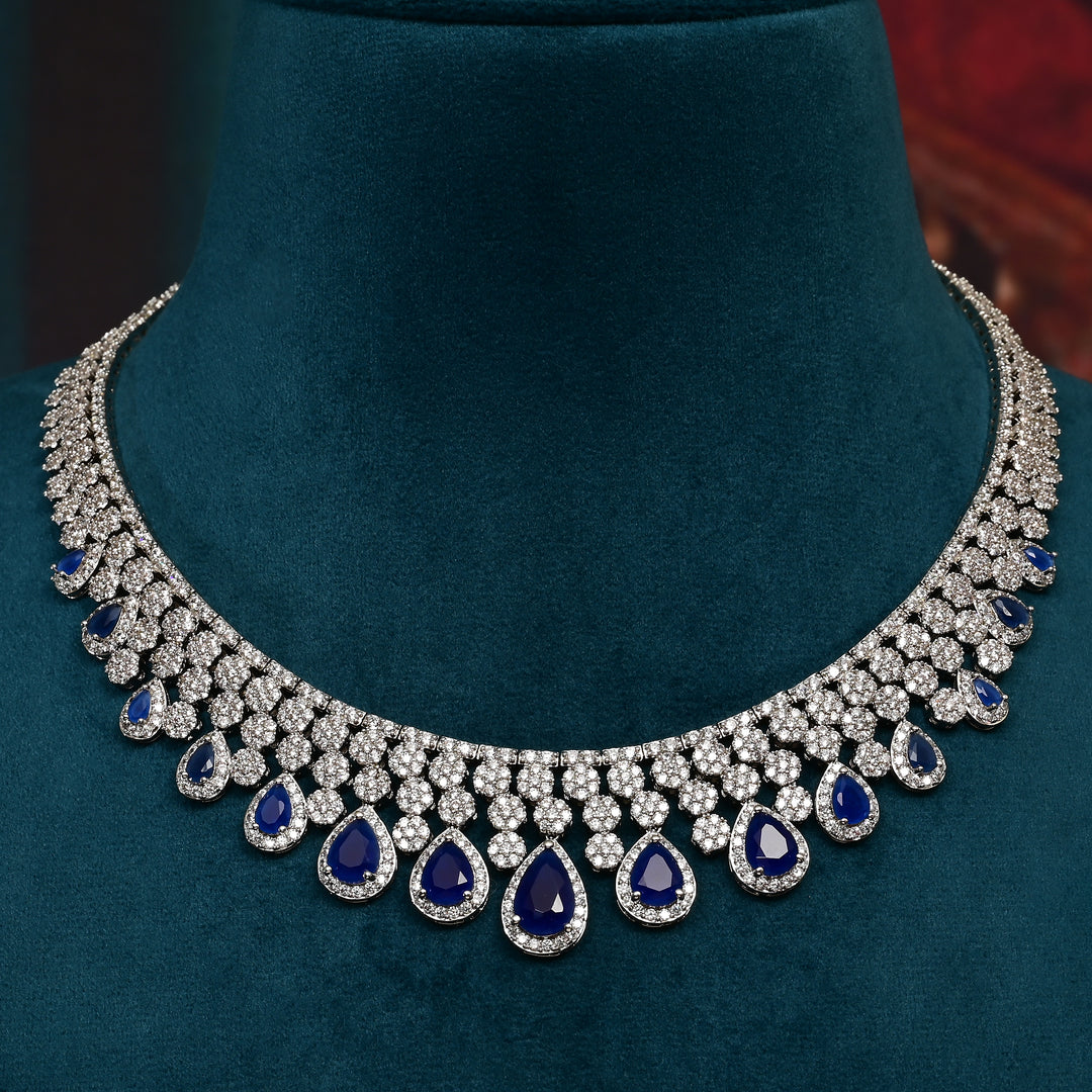 CZ Sapphire Necklace Set