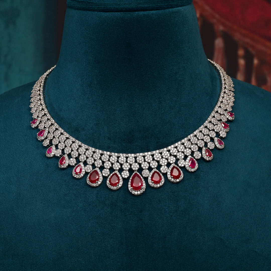 CZ Ruby Necklace Set