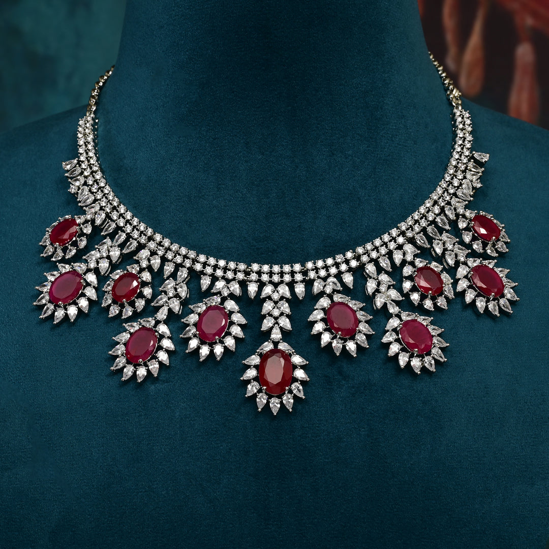 CZ Ruby Necklace Set