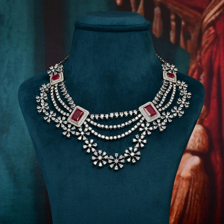 CZ Ruby Necklace Set