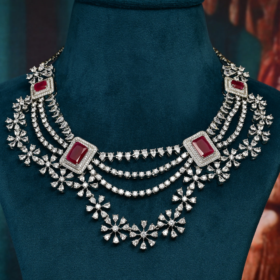 CZ Ruby Necklace Set