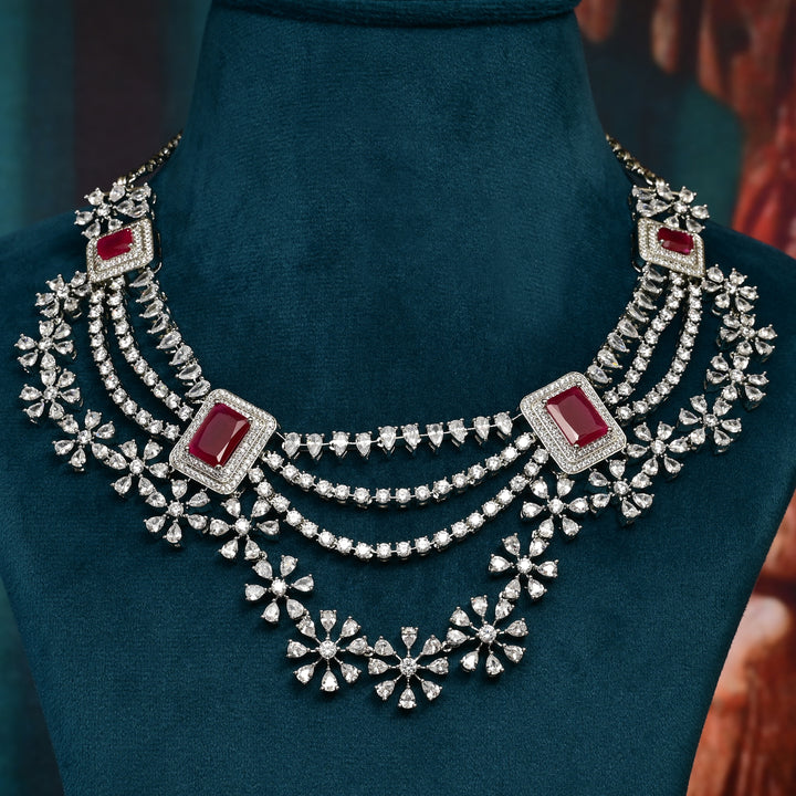 CZ Ruby Necklace Set