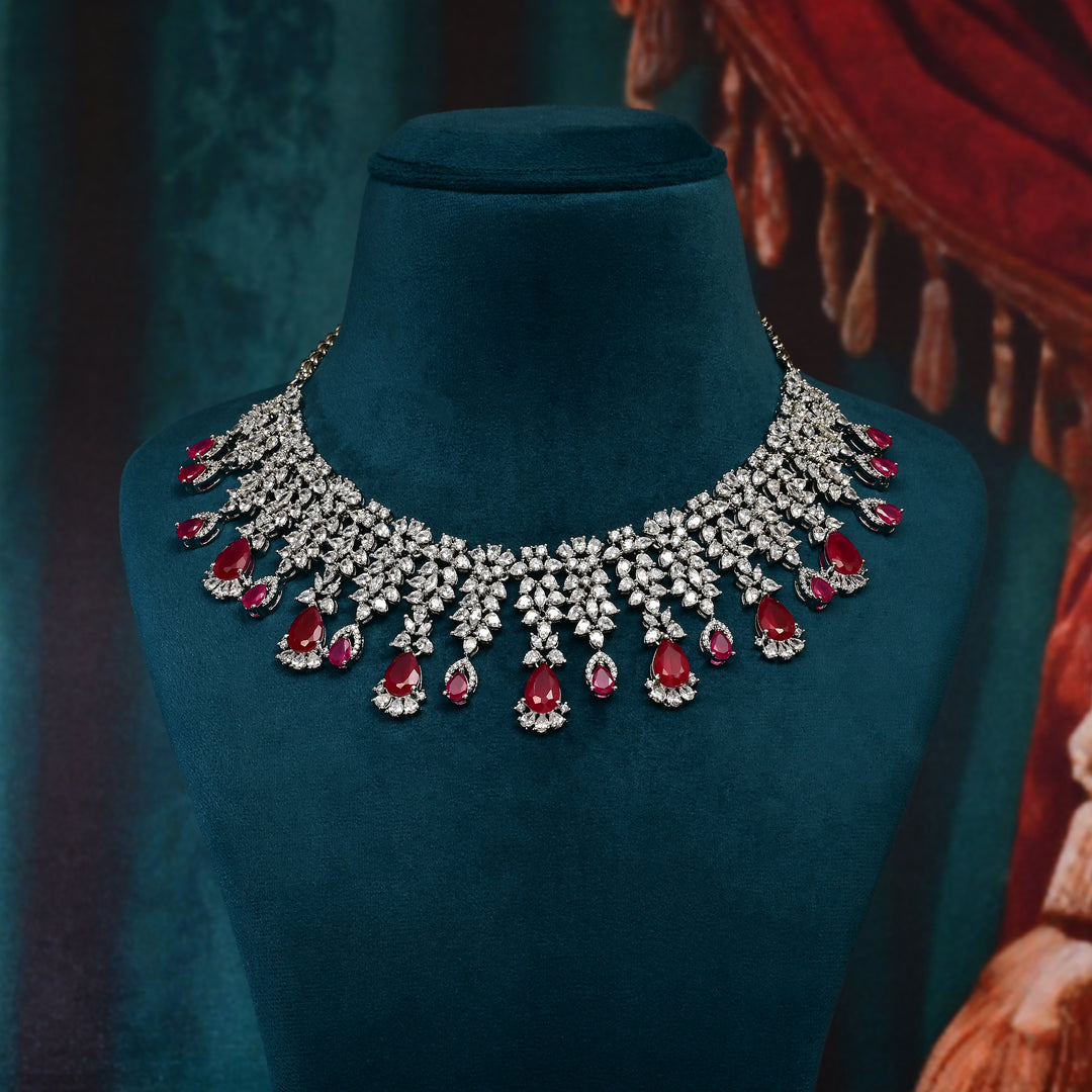 CZ Ruby Necklace Set