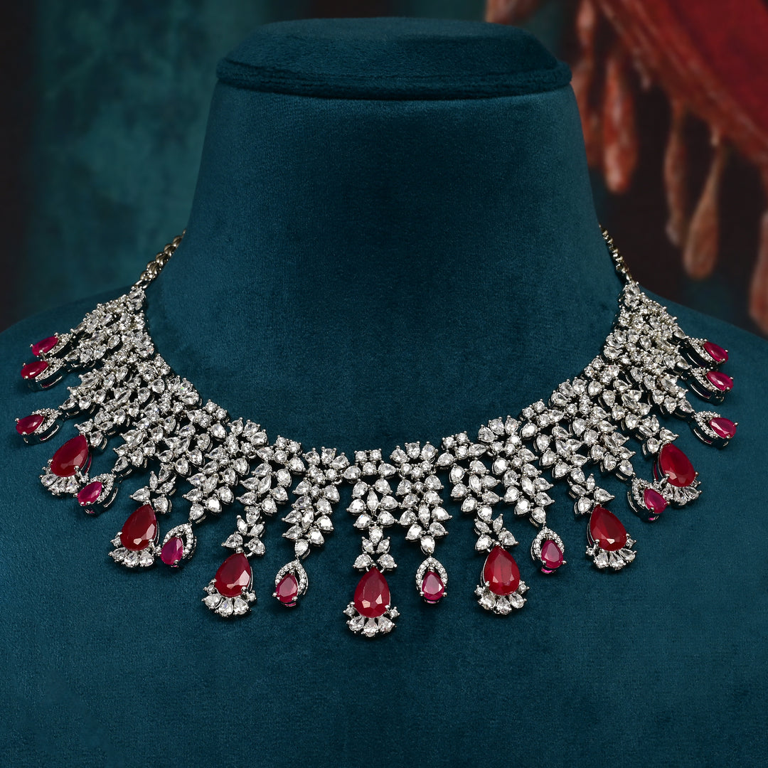 CZ Ruby Necklace Set
