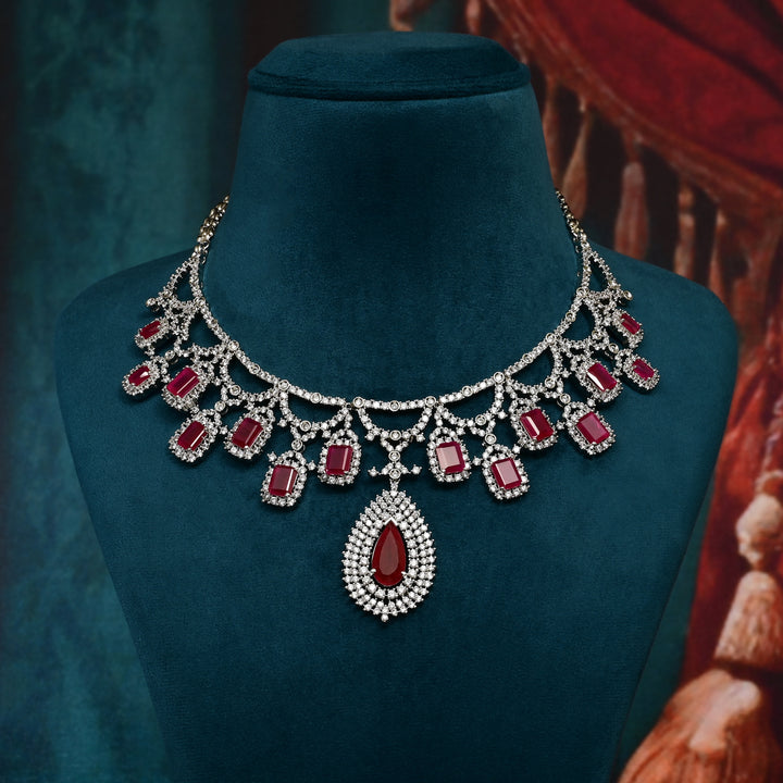 CZ Ruby Necklace Set