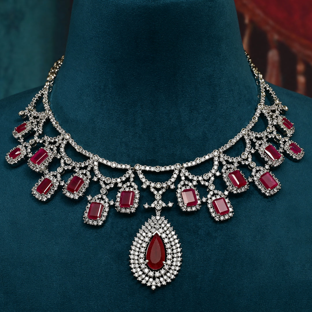 CZ Ruby Necklace Set