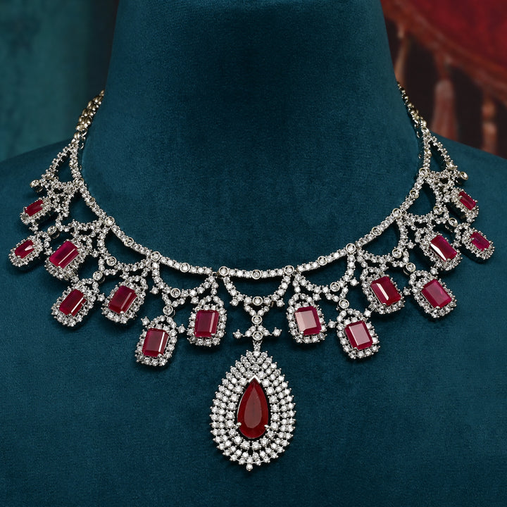 CZ Ruby Necklace Set