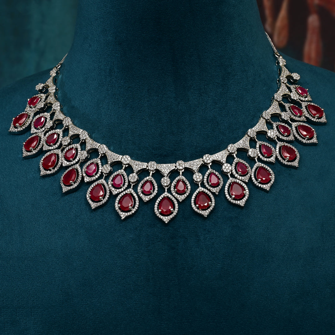 CZ Ruby Necklace Set