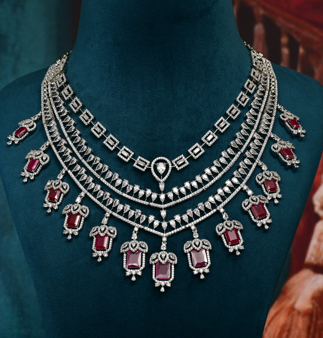 CZ Ruby Necklace Set