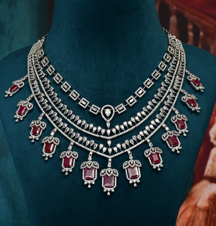 CZ Ruby Necklace Set