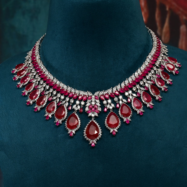 CZ Ruby Necklace Set