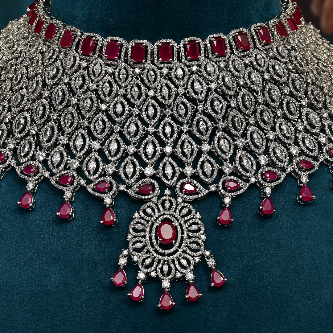 CZ Ruby Necklace Set