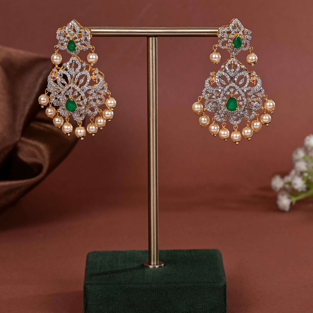 Hriday collection of 92.5 silver earrings with CZ stones, intricate  design for bridal and festive wear by Sri fine jewellery, Hyderabad.
(https://www.srifinejewellery.com)