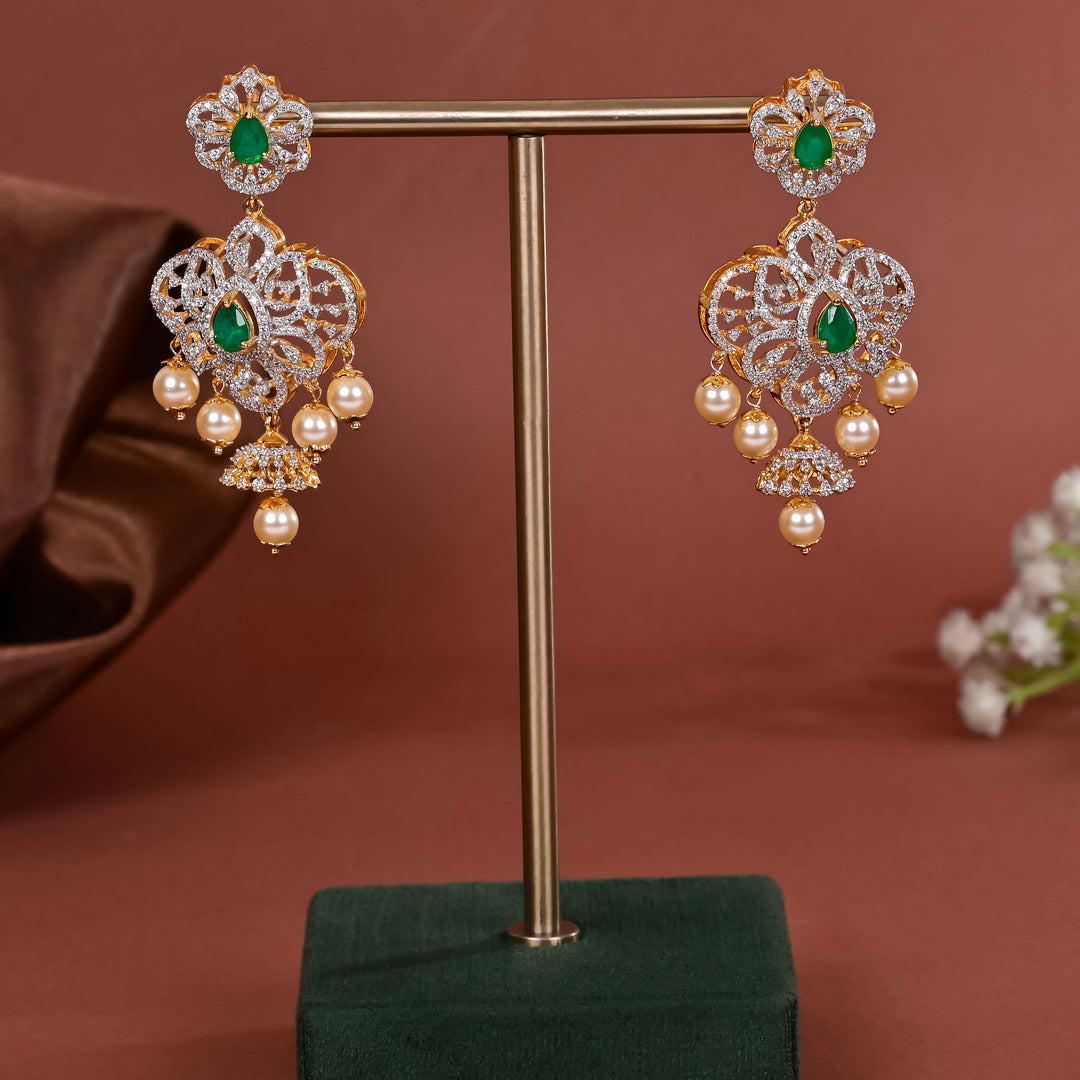 Hriday collection of 92.5 silver earrings with CZ stones, intricate  design for bridal and festive wear by Sri fine jewellery, Hyderabad.
(https://www.srifinejewellery.com)