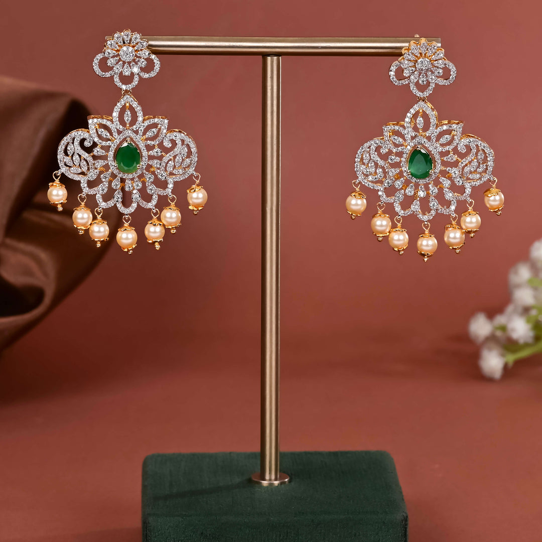 Hriday collection of 92.5 silver earrings with CZ stones, intricate  design for bridal and festive wear by Sri fine jewellery, Hyderabad.
(https://www.srifinejewellery.com)