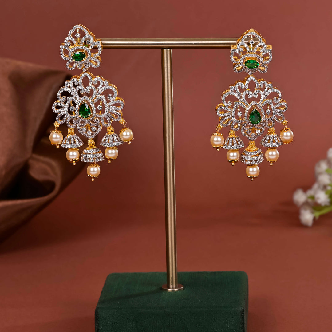 Hriday collection of 92.5 silver earrings with CZ stones, intricate  design for bridal and festive wear by Sri fine jewellery, Hyderabad.
(https://www.srifinejewellery.com)