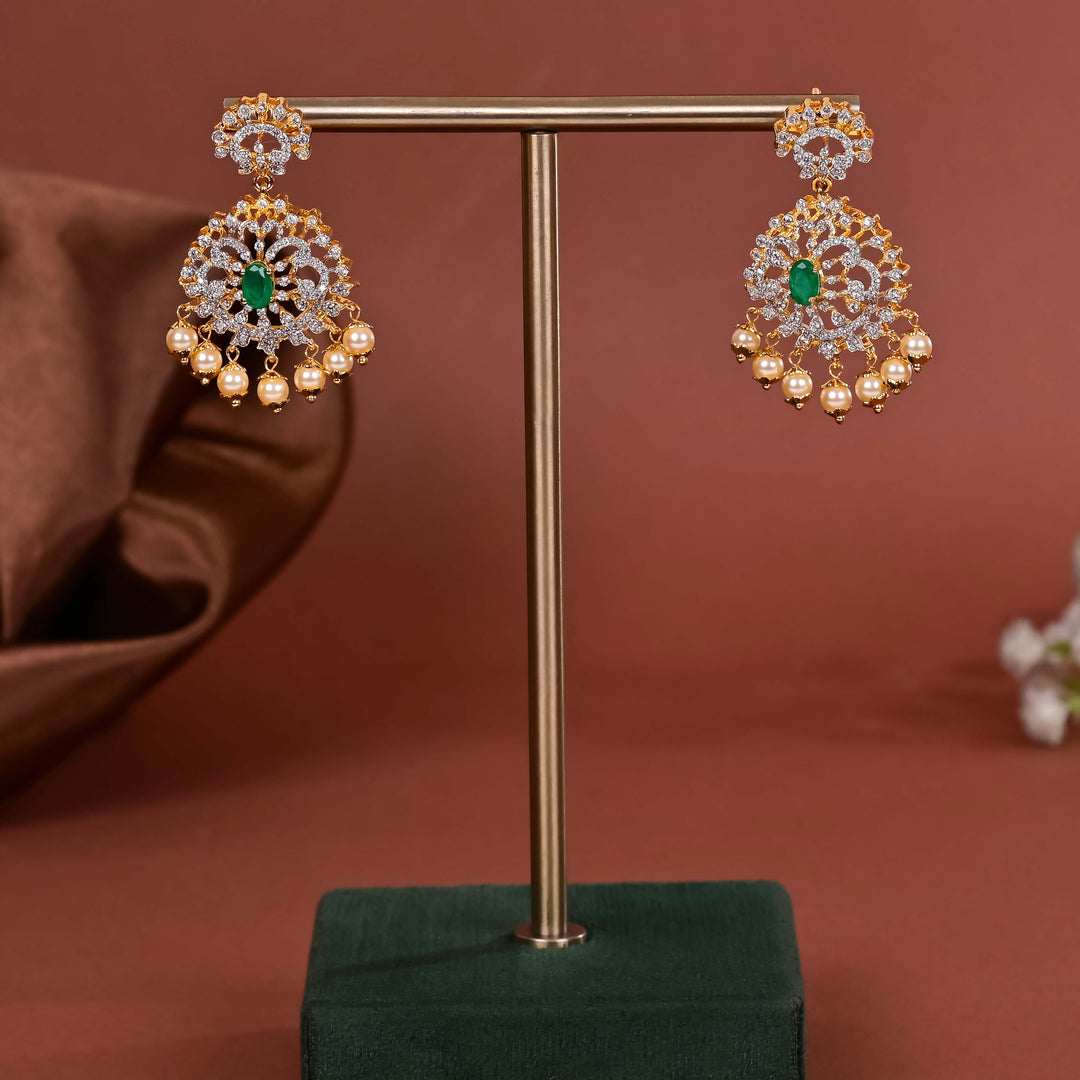 Hriday collection of 92.5 silver earrings with CZ stones, intricate  design for bridal and festive wear by Sri fine jewellery, Hyderabad.
(https://www.srifinejewellery.com)