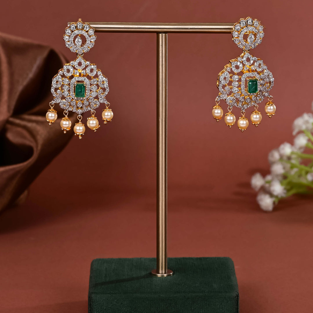 Hriday collection of 92.5 silver earrings with CZ stones, intricate  design for bridal and festive wear by Sri fine jewellery, Hyderabad.
(https://www.srifinejewellery.com)