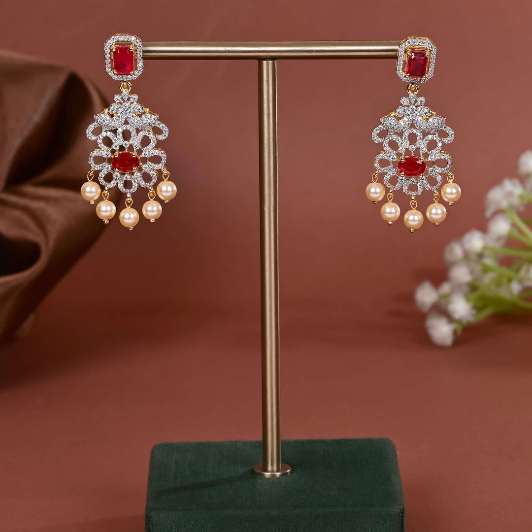 Hriday collection of 92.5 silver earrings with CZ stones, intricate  design for bridal and festive wear by Sri fine jewellery, Hyderabad.
(https://www.srifinejewellery.com)