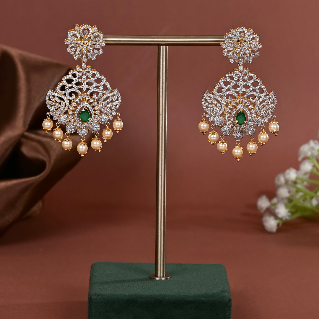 Hriday collection of 92.5 silver earrings with CZ stones, intricate  design for bridal and festive wear by Sri fine jewellery, Hyderabad.
(https://www.srifinejewellery.com)
