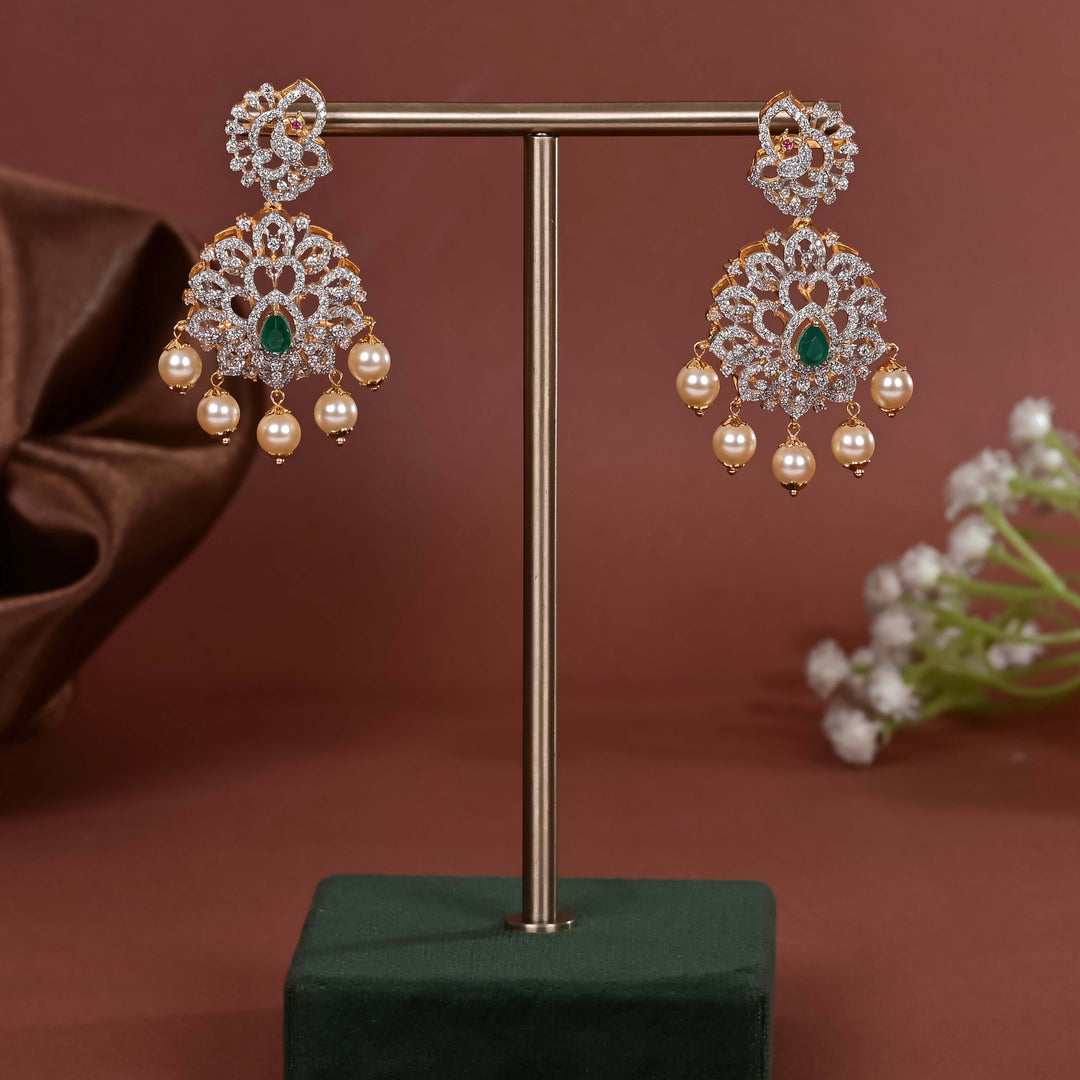 Hriday collection of 92.5 silver earrings with CZ stones, intricate  design for bridal and festive wear by Sri fine jewellery, Hyderabad.
(https://www.srifinejewellery.com)