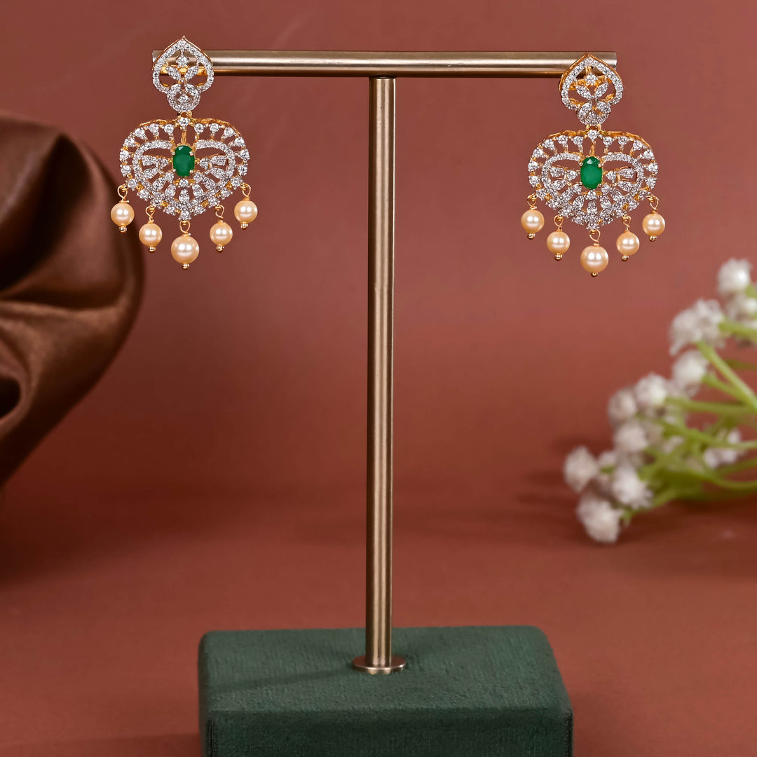 Hriday collection of 92.5 silver earrings with CZ stones, intricate  design for bridal and festive wear by Sri fine jewellery, Hyderabad.
(https://www.srifinejewellery.com)