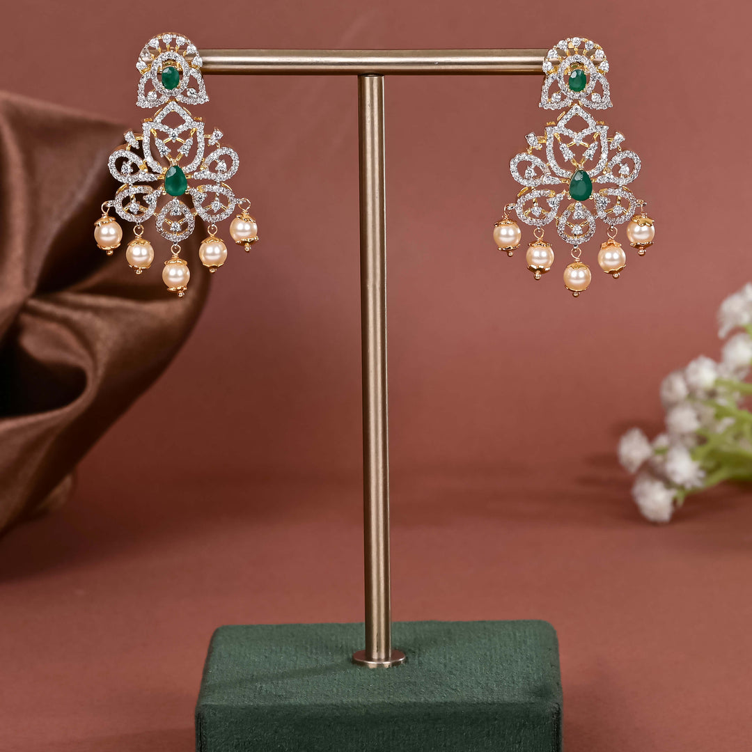 Hriday collection of 92.5 silver earrings with CZ stones, intricate  design for bridal and festive wear by Sri fine jewellery, Hyderabad.
(https://www.srifinejewellery.com)
