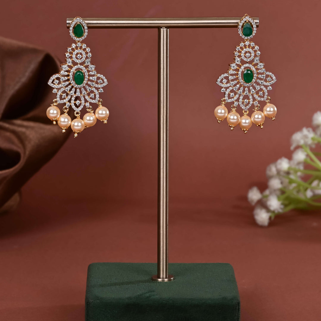 Hriday collection of 92.5 silver earrings with CZ stones, intricate  design for bridal and festive wear by Sri fine jewellery, Hyderabad.
(https://www.srifinejewellery.com)