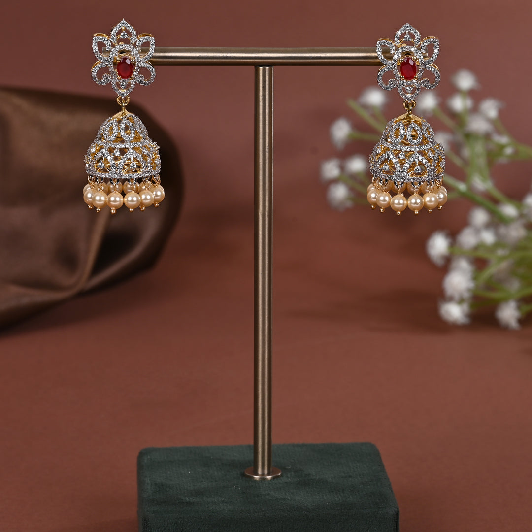 Hriday collection of 92.5 silver jhumka earrings with CZ stones, intricate  design for bridal and festive wear by Sri fine jewellery, Hyderabad.
(https://www.srifinejewellery.com)