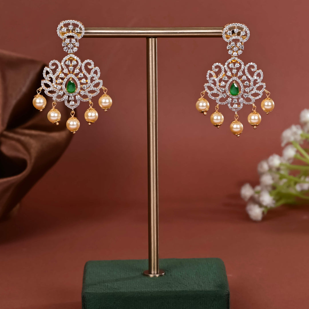 Hriday collection of 92.5 silver earrings with CZ stones, intricate  design for bridal and festive wear by Sri fine jewellery, Hyderabad.
(https://www.srifinejewellery.com)