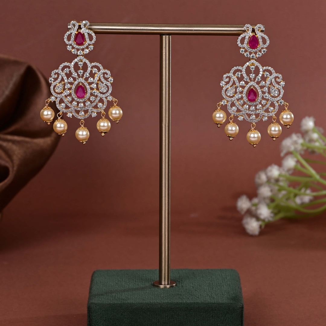 Hriday collection of 92.5 silver earrings with CZ stones, intricate  design for bridal and festive wear by Sri fine jewellery, Hyderabad.
(https://www.srifinejewellery.com)