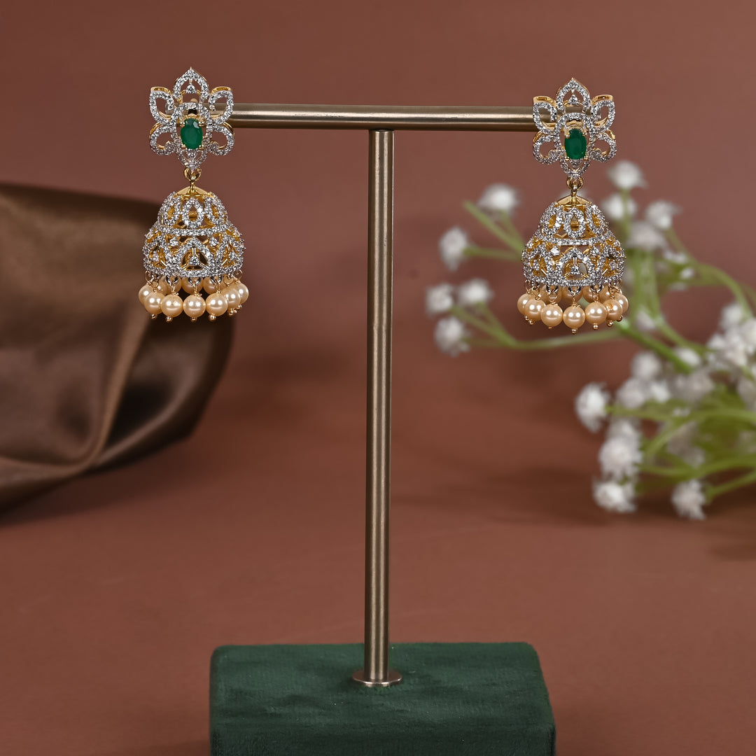 CZ Silver Jhumka Earrings