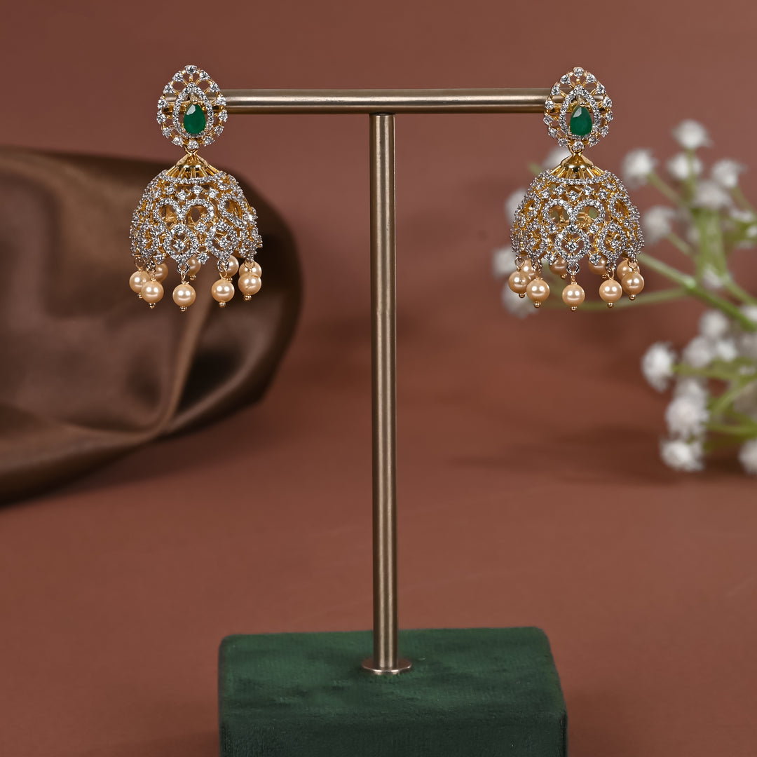 Hriday collection of 92.5 silver jhumka earrings with CZ stones, intricate  design for bridal and festive wear by Sri fine jewellery, Hyderabad.
(https://www.srifinejewellery.com)