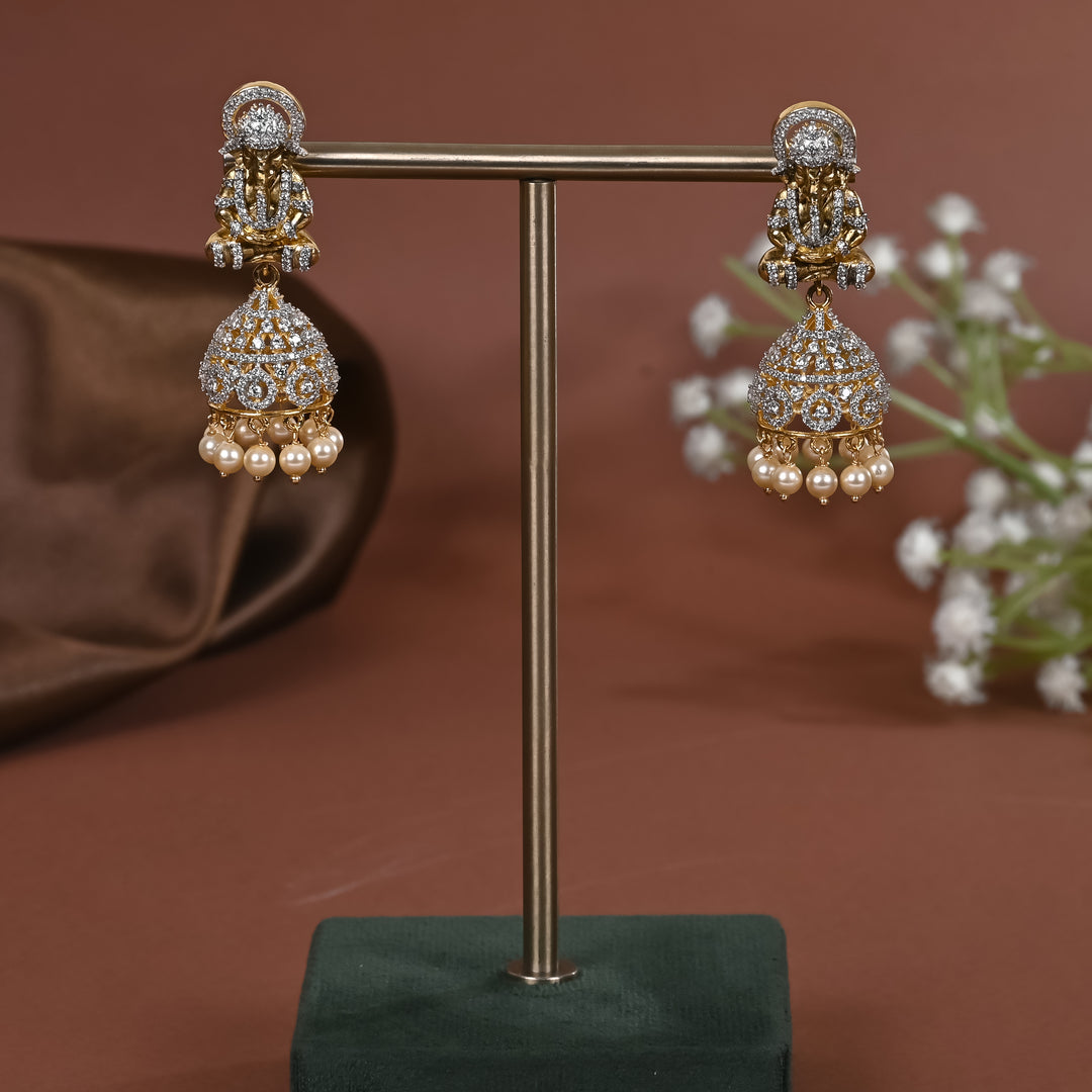 Hriday collection of 92.5 silver jhumka earrings with CZ stones, intricate  design for bridal and festive wear by Sri fine jewellery, Hyderabad.
(https://www.srifinejewellery.com)