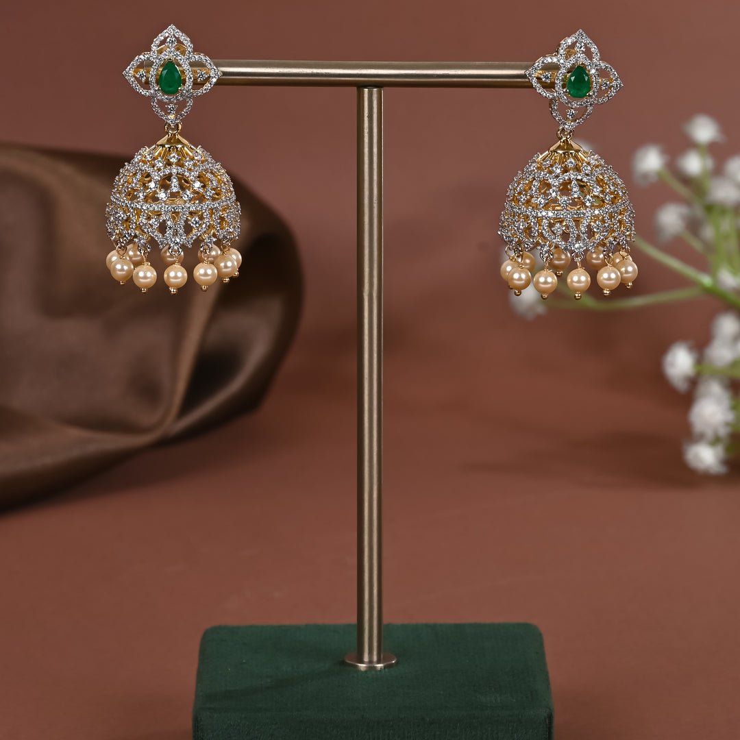 Hriday collection of 92.5 silver jhumka earrings with CZ stones, intricate  design for bridal and festive wear by Sri fine jewellery, Hyderabad.
(https://www.srifinejewellery.com)