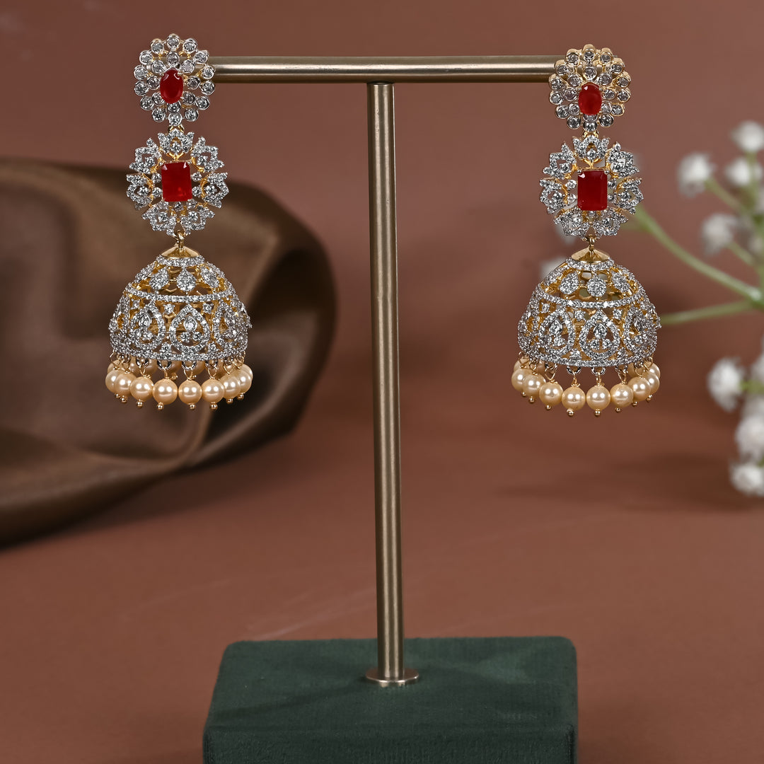 Hriday collection of 92.5 silver jhumka earrings with CZ stones, intricate  design for bridal and festive wear by Sri fine jewellery, Hyderabad.
(https://www.srifinejewellery.com)
